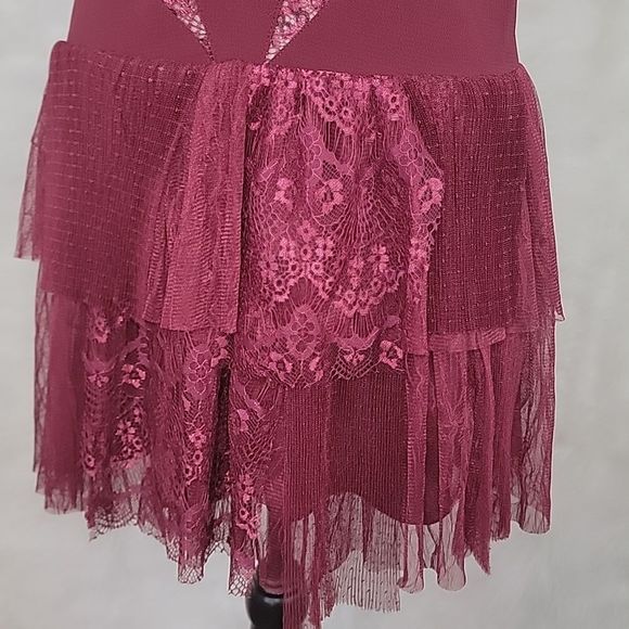 FREE PEOPLE DOVE LACE PANEL CROCHET  DRESS RICH BERRY - Picture 9 of 17
